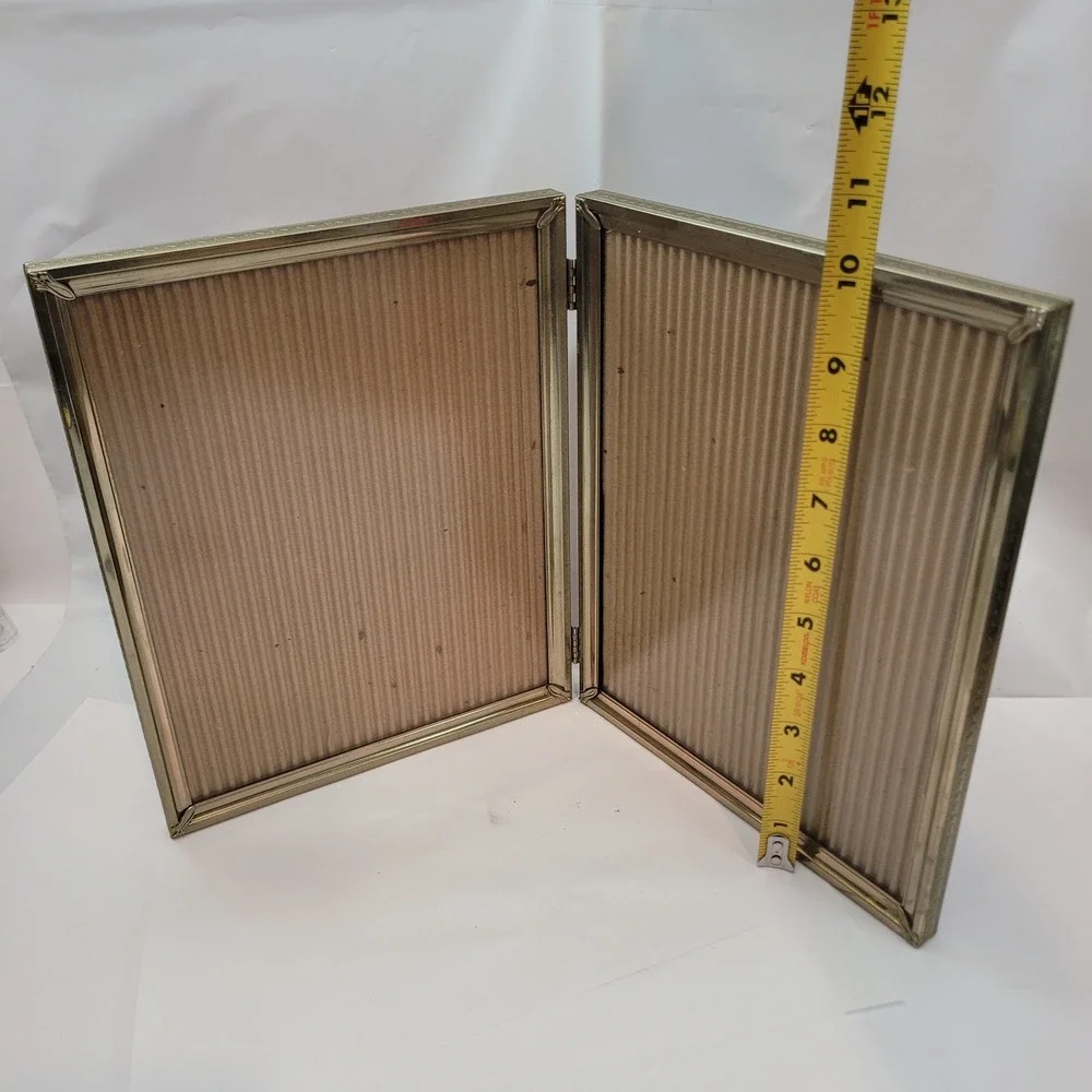 Double Folding Picture Frame Vintage Gold Ornate Metal Hollywood 8x10 Portrait